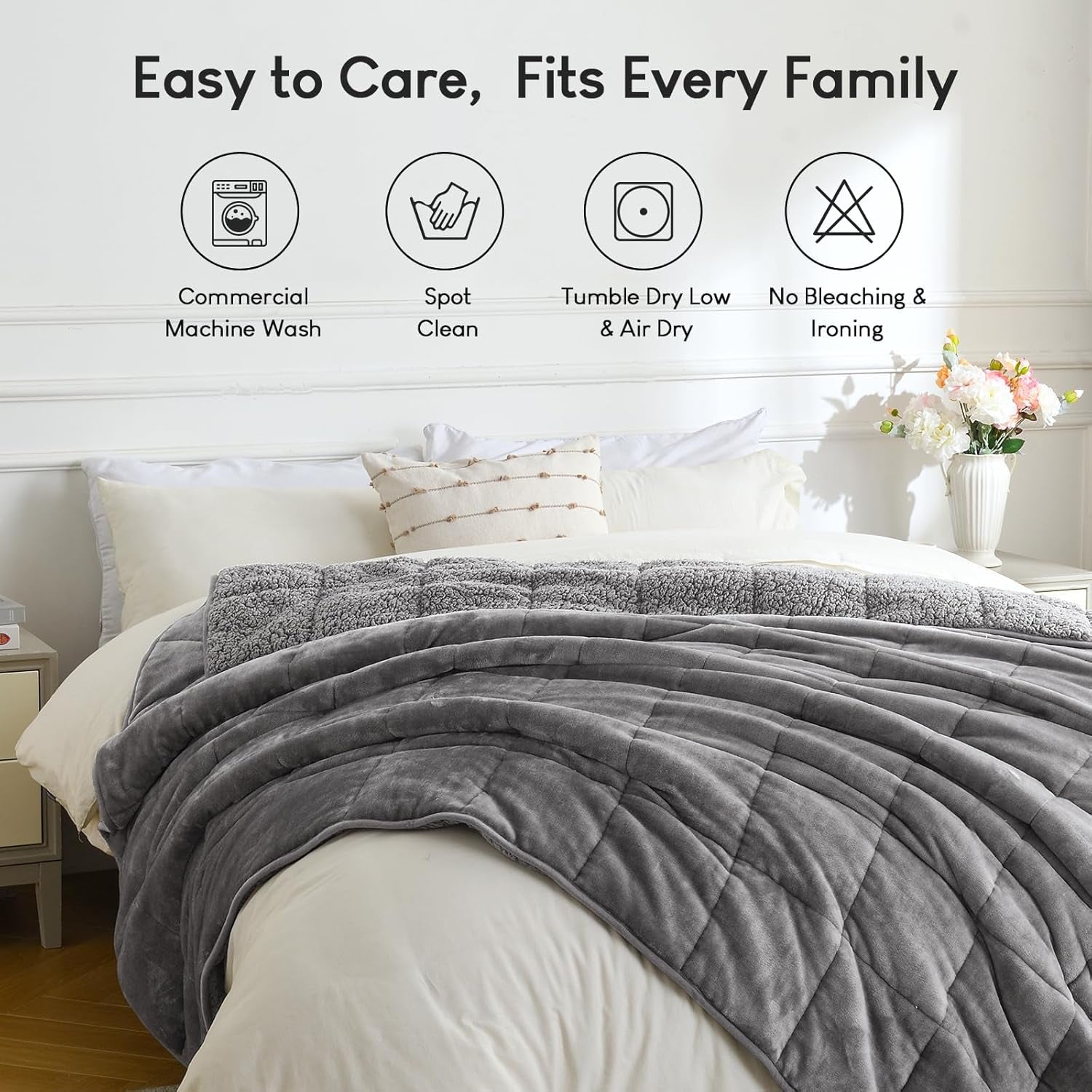 Sherpa Fleece Weighted Blanket 15 Lbs for Adult, Flannel Cozy Plush Bed Blankets, Fuzzy Sherpa Weighted Blankets Full Size, Minky Soft Blanket for Sofa Bed, 48 X 72 Inches, Grey
