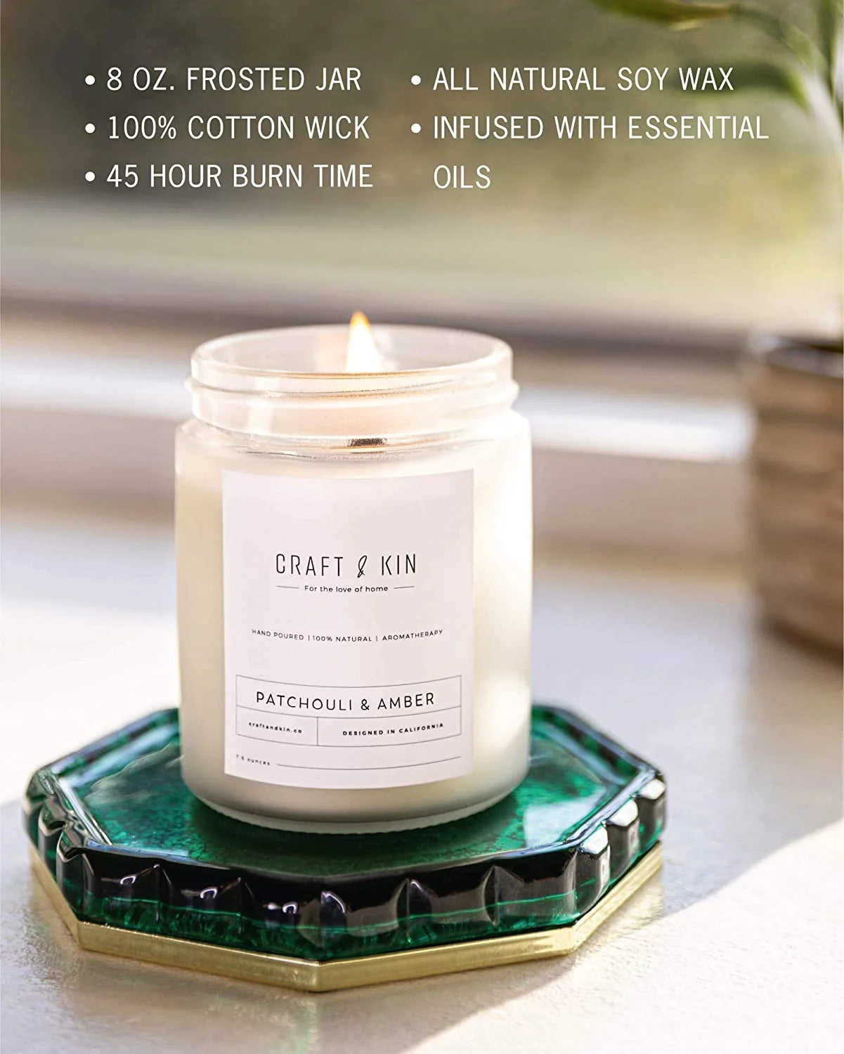Aromatherapy Soy Scented Candles - Patchouli & Amber (8 Oz)
