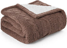 Cable Knit Sherpa Throw Blanket for Couch, Chenille Reversible Soft Cozy Fleece Throw Blankets for Bed Sofa Chair Living Room Comfortable Home Spring Decor, 50"X60", Brown