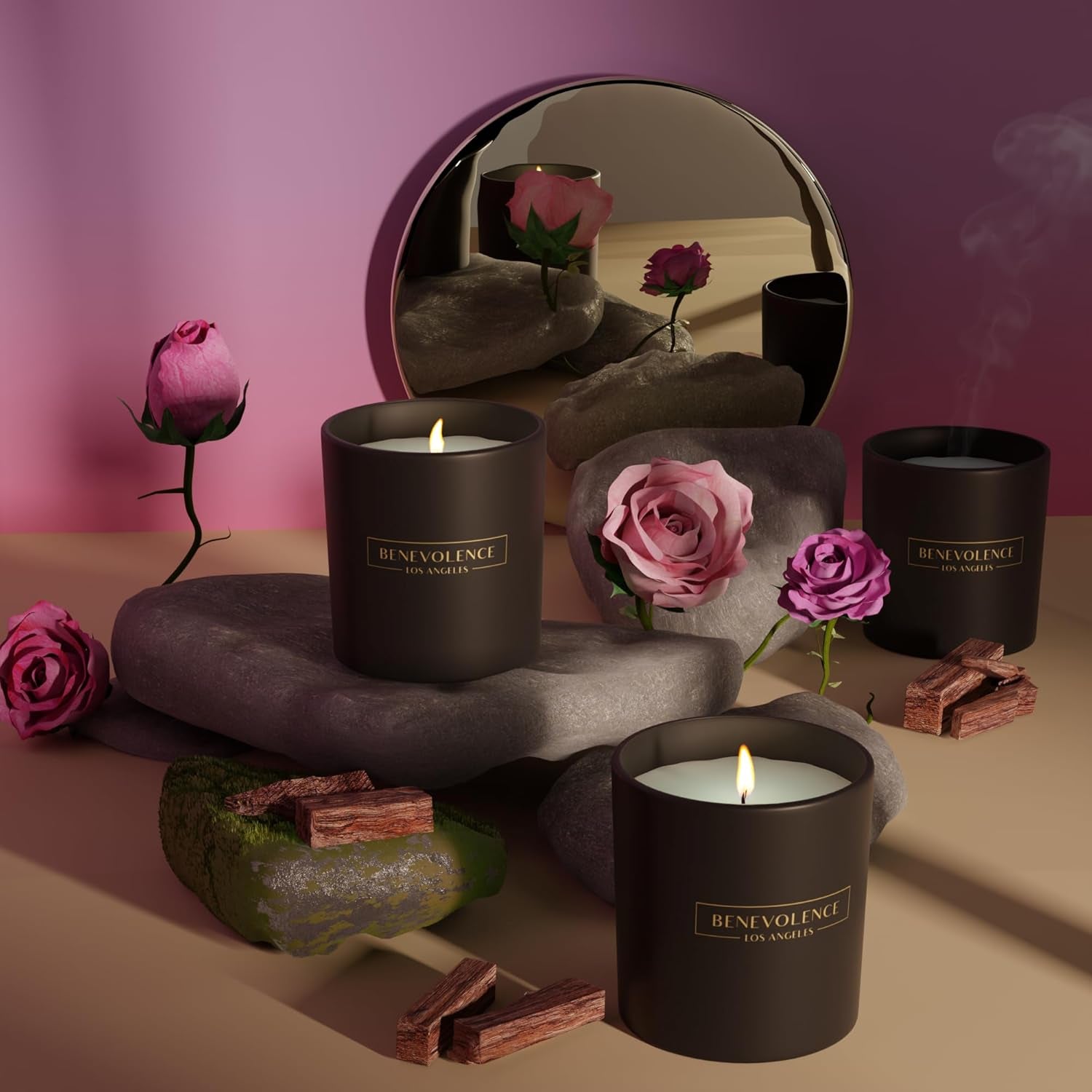 Clearance Candles Rose & Sandalwood Scented Candle | Soy Candles, Black Candle for Home | Gifts for Women and Men | Home Fragrance | Aromatherapy | 6Oz