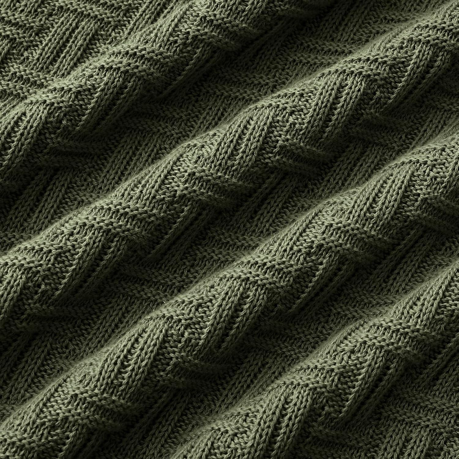 100% Cotton Knitted Throw Blanket Couch Cover Blanket(50 X 60 Inches, Green Forest)