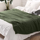 100% Cotton Knitted Throw Blanket Couch Cover Blanket(50 X 60 Inches, Green Forest)
